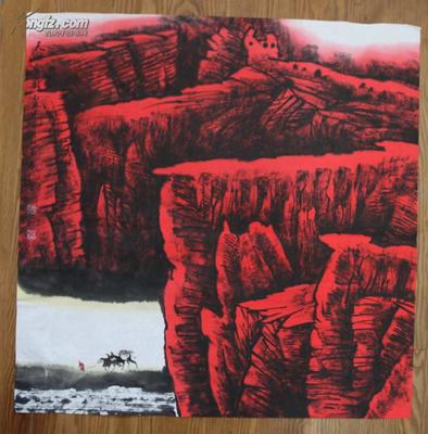 B1544中国美术家协会会员,黑龙江省美术家协会理事,周尊圣(天山驼铃图)(4平尺)